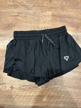 Black Women's Athletic Shorts with Skirt Overlay